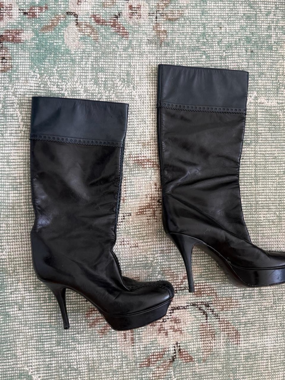 Yves Saint Laurent Black Leather Platform Stiletto Boots